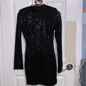 Long Sleeve Black Sequence Mini Dress